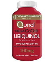 Load image into Gallery viewer, Qunol Mega Ubiquinol CoQ10 100mg, Superior Absorption, Patented Water and Fat Soluble Natural Supplement Form of Coenzyme Q10, Antioxidant for Heart Health, 120 Count (Pack of 1) Softgels
