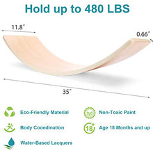 Load image into Gallery viewer, Wooden Wobble Balance Board, Gentle Monster 35 Inch Rocker Board Natural Wood, Kids Toddler Open Ended Learning Toy , Yoga Curvy Board for Classroom &amp; Office Adult
