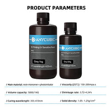 Load image into Gallery viewer, ANYCUBIC 3D Printer Resin, 405nm High Precision Fast Curing UV Photopolymer Resin for LCD 3D Printing, Grey 1kg
