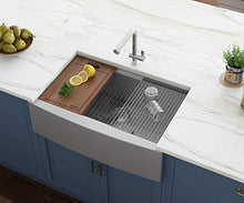Load image into Gallery viewer, Ruvati 27-inch Apron-front Workstation Farmhouse Kitchen Sink 16 Gauge Stainless Steel Single Bowl - RVH9050
