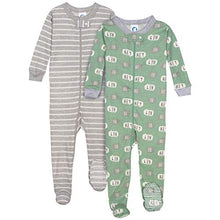 Load image into Gallery viewer, Gerber Baby Boys Organic 2 Pack Cotton Footed Unionsuit, 9 months, HEY STRIPE
