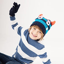 Load image into Gallery viewer, accsa Toddler Kids Boy Knit Winter Beanie Hat &amp; Glove Set Dino Monster Crocodile (Navy, 6-9 Years)
