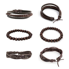 Load image into Gallery viewer, MILAKOO 10 Pcs Braided Leather Bracelet for Men Women Wooden Beaded Bracelets Wrap Adjustable
