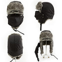 Load image into Gallery viewer, Jeff &amp; Aimy Trapper Hat Aviator Earflap Hat Faux Fur Warm Winter Hat for Men Russian Ushanka Black
