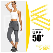 Load image into Gallery viewer, Women's Cargo Hiking Pants Lightweight Quick Dry Capri Pants Athletic Workout Casual Outdoor UPF 50+ Zipper Pockets Gray L
