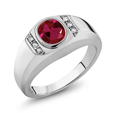 Load image into Gallery viewer, Gem Stone King Men's 925 Sterling Silver Red Created Ruby and White Created Sapphire Ring (1.21 Ct) (Size 10)
