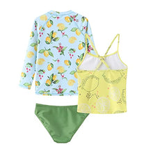 Load image into Gallery viewer, Big Girls 3 Piece Rash Guard Swimsuits Set Tankini Bathing Suits for Girls Long Sleeve Beach Swimwear Yellow Size 14/12-14 Years
