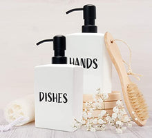 Load image into Gallery viewer, Granrosi Soap Dispenser for Kitchen Sink, Set of 2 Hand &amp; Dish Soap Dispenser for Bathroom Counter, Refillable Ceramic Liquid and Foam Soap Pump, Leak Proof, Farmhouse Decor, 3.4 x 2 x 7 in (White)

