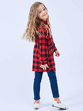 Load image into Gallery viewer, OCHENTA Girls' Buffalo Plaid Shirt, Long Sleeve Button Down Flannel Mid Long Tops NC001 Black Red 110CM - 4-5 Years
