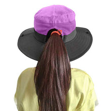 Load image into Gallery viewer, Kids UV Sun Hat with Ponytail Hole UPF 50 Bucket Cap for Girls Summer Beach ＆ Fishing (S:2-5T(Head circumferences 19"-20.6"), Purple)
