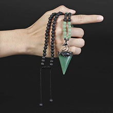Load image into Gallery viewer, Jovivi 6mm Natural Green Aventurine Crystal Pendulum Necklace Lava Rock Labradorite Healing Chakra Triangle Pendulum Crystal w/Moon 25inches Adjustable

