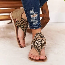 Load image into Gallery viewer, Gladiator Sandals for Women Girls Retro Bohemian Thong Sandals Roman Beach Shoes Back Zip Flats Heel Clip-Toe Shoes Leopard Gladiator Sandal Cows Open Toe Shoes Summer Casual Flat Shoes*
