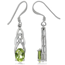 Load image into Gallery viewer, Silvershake 1.84ct. Natural Peridot 925 Sterling Silver Celtic Knot Dangle Hook Earrings
