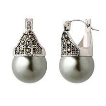 Load image into Gallery viewer, Linda Schnoll Hematite and Ball Hinged Pierced Earrings - Tahitian Grey Faux Pearl
