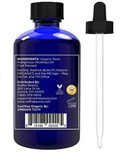 Load image into Gallery viewer, Radha Beauty Rosehip Oil USDA Certified Organic, 4 oz. - 100% Pure &amp; Cold Pressed. All Natural Anti-Aging Moisturizing Treatment for Face, Hair, Skin &amp; Nails, Acne Scars, Wrinkles, Dry Spots
