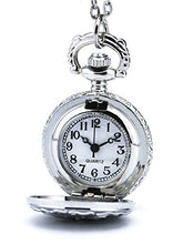 Load image into Gallery viewer, BOSHIYA Retro Design Sliver Butterfly Flower Openwork Cover Pocket Quartz Watch with Roman Character Pendant Necklace (2. Silver Butterfly)
