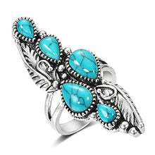 Load image into Gallery viewer, Vintage Blue Synthetic-Turquoise Ring Teardrop-shaped Stone Ring Tibet Silver Plated Fashion(US 7,8,9)
