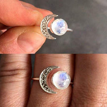 Load image into Gallery viewer, Lzz Fashion Lady 925 Sterling Silver Moonstone Gemstone Ring Sun Moon Gemstone Birthstone Ring Wedding Jewelry Size 6-10 (US Code 10)
