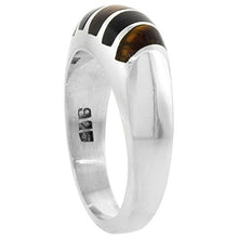 Load image into Gallery viewer, Sterling Silver Obsidian &amp; Tiger Eye Ring for Men Oval Vertical Stripes Solid Back Handmade, Size 10
