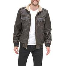 Load image into Gallery viewer, Levi's Men's Faux Leather Sherpa Aviator Bomber Jacket, Dark Brown, Large

