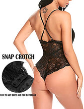 Load image into Gallery viewer, Avidlove Button Crotch Lingerie Women Deep V Lace Teddy Bodysuit One Piece Babydoll(Black,S)
