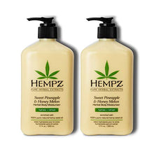 Load image into Gallery viewer, Hempz Sweet Pineapple &amp; Honey Melon Moisturizing Skin Lotion, Natural Hemp Seed Herbal Body Moisturizer with Jojoba, Natural Extracts, Vitamin A and E, 17 oz, 2 Pack Bundle
