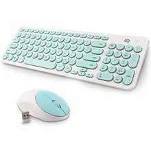 Load image into Gallery viewer, Wireless Keyboard and Mouse Combo, FD iK6630 2.4GHz Cordless Cute Round Key Set Smart Power-Saving Whisper-Quiet Slim Combo for Laptop, Computer,TV and Mac (Mint Green &amp; White)
