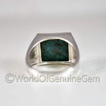 Load image into Gallery viewer, Green Emerald Silver Ring, 925K Sterling Silver, Faceted Rectangle, Natural Emerald Corundum, Handmade, High Polished Jewelry, Men's Emerald Ring, Unique Gift For Him, Birthday Gift, Anniversary Ring

