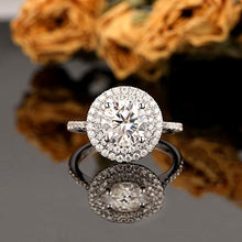 Load image into Gallery viewer, Frayerr Vintage Design Anniversary Ring - Excellent Round Cut 2.00 Carat Moissanite Women Ring - Double Halo 925 Silver Handcrafted Ring
