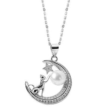 Load image into Gallery viewer, Jewever S925 Sterling Silver Lovely Moon Cat Necklace Freshwater Cultured Pearl Women Gift
