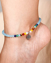 Load image into Gallery viewer, XHUUU Blue Chalcedony with 7 Chakra Anklet Bracelets The Life of Tree Beach Foot Gemstones Healing Crystals Wave Anklets for Women
