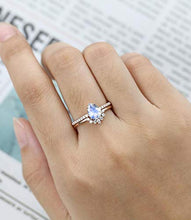Load image into Gallery viewer, 2pcs Pear shaped moonstone engagement ring Rose gold Unique vintage halo diamond/moissanite wedding women Bridal half eternity Promise gift, Bridal Promise Anniversary gift,gift for her, women’s ring
