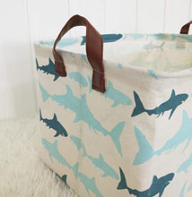 Load image into Gallery viewer, HIYAGON Rectangular Storage Baskets,Ramie Cotton Toy Storage Bin with Stylish Pattern for Home Organization,Gift Basket,Kid's Toy Organizer,Shelf Basket (Blue Shark)
