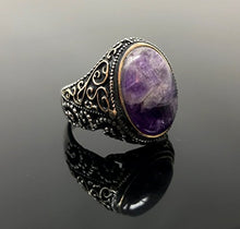 Load image into Gallery viewer, KAR 925K Stamped Sterling Silver Amethyst Men's Ring I1F (12)
