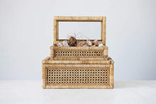 Load image into Gallery viewer, Creative Co-Op Woven Rattan Glass Lids &amp; Fir Wood Frame (Set of 2 Sizes) Display Boxes, Beige
