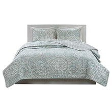 Load image into Gallery viewer, Comfort Spaces Paisley Design, Double Sided Quilting All Season, Lightweight, Coverlet Bedspread Bedding Set, Matching Shams, King/California King (104 in x 90 in), Kashmir, Blue/Grey

