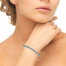 Load image into Gallery viewer, Sterling Silver 3mm Blue Topaz Round-cut Chain Adjustable Pull-String Bolo Slider Tennis Bracelet for Women Teens Girls
