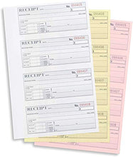 Load image into Gallery viewer, Blue Summit Supplies Triplicate Receipt Book, 5 Pack, 3 Part Carbonless Payment Receipt Books for Money, Rent, or Cash with White/Yellow/Pink Copies, 11 x 7.5 inch, 100 per Book, 500 Total
