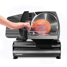Load image into Gallery viewer, Chefman Die-Cast Electric Deli &amp; Food Slicer Cuts Meat, Cheese, Bread, Fruit &amp; Vegetables Adjustable Slice Thickness, Stainless Steel Blade, Safe Non-Slip Feet, For Home Use, Easy To Clean, Black

