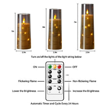 Load image into Gallery viewer, kakoya Flameless LED Candles with Timer 9 Pc Flickering Flameless Candles for Romantic Ambiance and Home Decoration Durable Acrylic Shell,with Embedded Star String，Battery Operated Candles（Grey）
