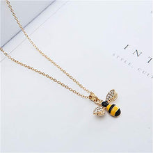 Load image into Gallery viewer, Tiny Cute Gold Bee Pendant Necklace and Earrings Jewelry Set, ALUOR Fashion Charm Crystal Rhinestone Enamel Honeybee Bumble Bee Pendant Jewelry Women Girl Gifts (Yellow)
