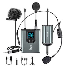 Load image into Gallery viewer, Microphone System Headset Mic/Stand Mic/Lavalier Lapel Mic with Rechargeable Bodypack Transmitter &amp; Receiver 1/4" Output for iPhone, PA Speaker, DSLR Camera, Recording, Teaching
