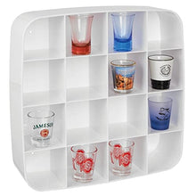 Load image into Gallery viewer, mDesign Plastic Wall Mount Display Organizer Holder - 16 Compartments - Protect, Store and Show Off Small Collectibles, Figurines, Shot Glasses, Nail Polish Colors, Spices - White
