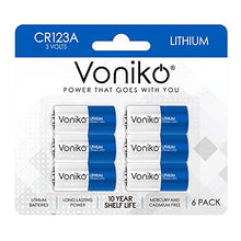 Load image into Gallery viewer, VONIKO CR123A Lithium Batteries (6-Pack) – Photo Lithium Battery –3 Volt 123 Battery Lithium 10 Years Shelf Life – UL&amp;RoHS Certified for Security and Medical Equipment
