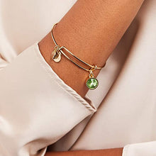 Load image into Gallery viewer, Alex and Ani Birthstones Expandable Bangle for Women, August, Green Peridot Crystal, Shiny Gold Finish, 2 to 3.5 in
