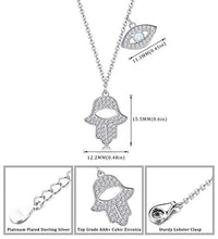 Load image into Gallery viewer, Milacolato 925 Sterling Silver Necklace for Women Hamsa Hand of Fatima Created Opal Evil Eye Pendant Necklace Good Lucky Protection Valentines Jewelry with Gift Box
