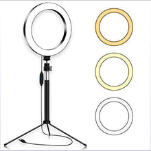 Load image into Gallery viewer, CWH&amp;WEN 10 Inch Ring Light with Tripod Stand, Selfie Fill Lamp with 3 Cell Phone Holders, 3 Lighting Modes, Adjustable Brightness, for YouTube Video and Makeup

