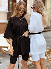 Load image into Gallery viewer, Glamaker Women 2 Piece Outfit Sets Casual Oversized T-Shirt Tops Biker Shorts Workout Sport s Tracksuit (Small, Black 2)

