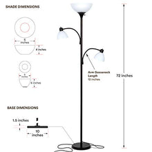 Load image into Gallery viewer, Brightech Sky Dome Double – High Brightness Torchiere Floor Lamp with 2 Reading Lights for Living Rooms, Bedrooms – Replace Halogen Standing Lamps with Efficient LED Office Lighting - Tall Black Pole
