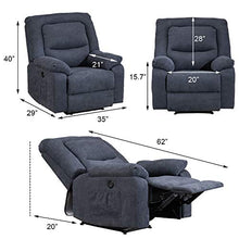 Load image into Gallery viewer, IPKIG Power Recliner Chair with Heat and Massage, Linen Recliner Sofa Chairs with USB Port for Adults for Living Room Bedroom (Blue)

